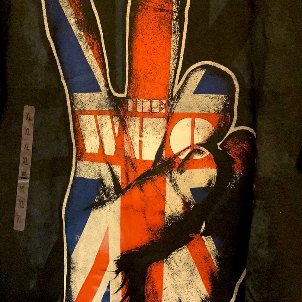 NWT THE WHO oversized XL Cotton tee t shirt black British Flag PEACE sign hand
